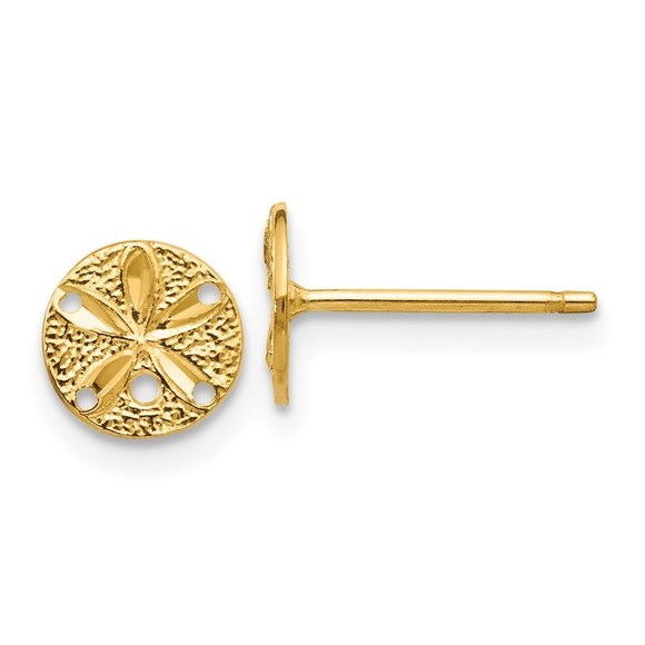 14k Yellow Gold Diamond-Cut Sand Dollar Post Earrings 8mm highX 8mm wide